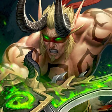 Demon Hunter: Demon hunter with horns, a glowing blindfold and green fel fire