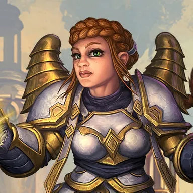 Priest: Priestess with braided hair in white and gold armor