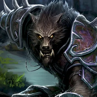 Rogue: Worgen in dark armor, crouching in the shadows