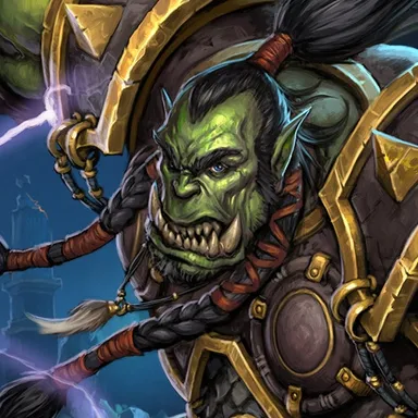 Shaman: Orc shaman with braids, surrounded by lightning