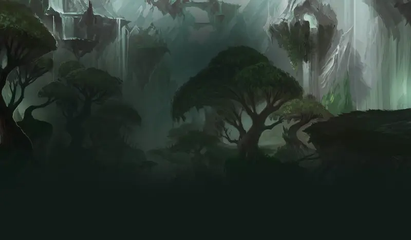 Mighty trees in a misty forest