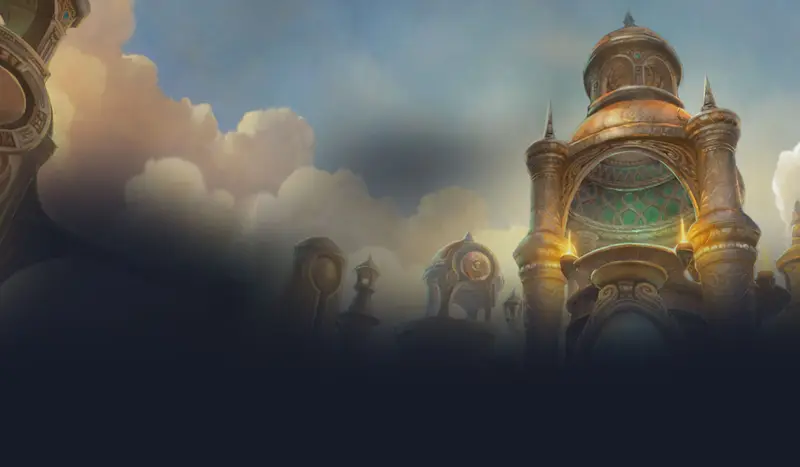 Golden domed buildings above the clouds