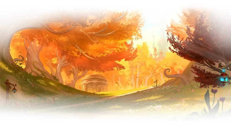 Eversong Woods in glowing golden and red autumn foliage