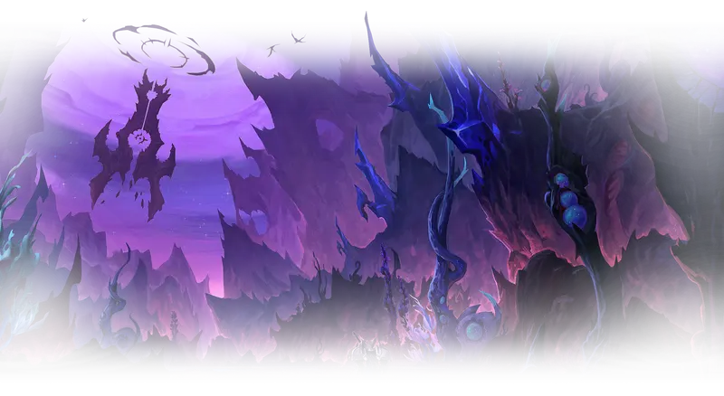 Voidstorm: a landscape in glowing purple and blue