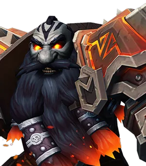 Dark Iron Dwarf: Dark Iron dwarf with a black beard and glowing armor