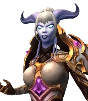 Draenei: Draenei woman with horns and glowing eyes