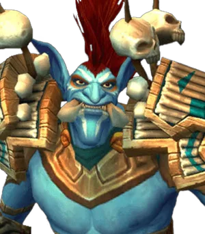 Troll: Troll with blue skin, a red mohawk and tusks
