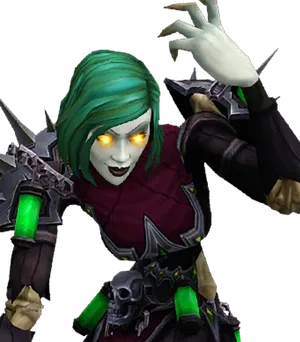 Undead: Undead woman with green hair and glowing eyes