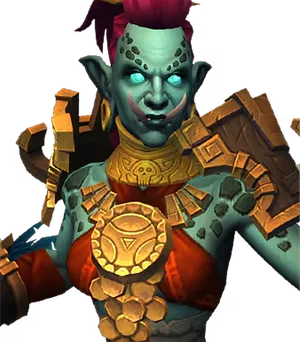 Zandalari Troll: Zandalari troll woman with turquoise skin and golden jewelry